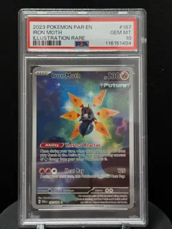 Pokemon TCG Iron Moth Holo Card Paradox Rift Illustration 187/182 PSA 10 - Image 1