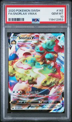 Snorlax VMAX PSA 10 Full Art Sword And Shield Base Set 142/202 Pokemon Card FA - Image 1
