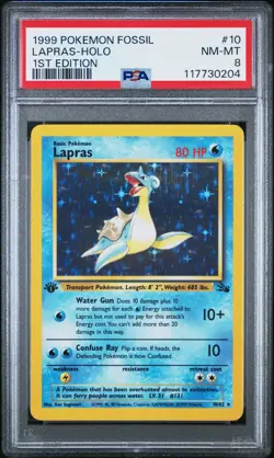 PSA 8 LAPRAS 1st Edition Fossil Holo Rare Pokemon Card #10 NM-MT CLEAN LOOK! - Image 1