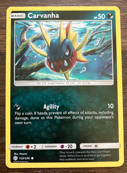 Carvanha 132/236 - 2019 Pokemon Cosmic Eclipse Common Card - CLEAN NM - Image 1