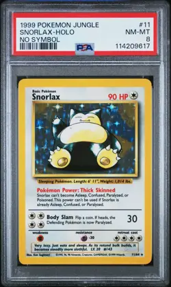 PSA 8 SNORLAX NO SYMBOL ERROR Jungle Holo Rare Pokemon Card #11 NM-MT LOOK! - Image 1