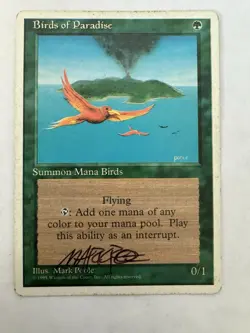 Birds of Paradise, MTG- 4th Edition, Moderate Play, Mark Poole Signature - Image 1