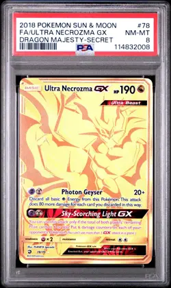 Pokemon Ultra Necrozma GX 78/70 Secret Rare Full Dragon Majesty PSA 8 MINT - Image 1