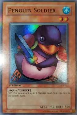 Yugioh 2003 Penguin Soldier SR 1st Ed. SDJ-022 Near Mint - Image 1