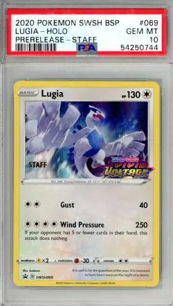 2020 Pokemon Swsh Black Star Promo Lugia #069 Prerelease-Staff PSA 10 - Image 1