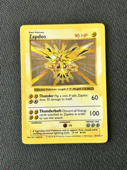 1999 Zapdos Shadowless #16 Holo Rare WOTC Pokemon LP+ - Image 2