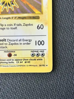 1999 Zapdos Shadowless #16 Holo Rare WOTC Pokemon LP+ - Image 5