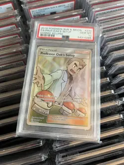 Pokemon TCG Professor Oak's Setup Cosmic Eclipse Holo Card 233/236 PSA 10 !!! - Image 1
