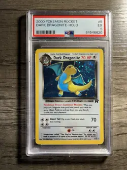 Pokemon 2000 Team Rocket Dark Dragonite Holo Swirl 5/82 PSA 5 - Image 1