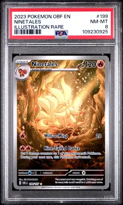 2023 POKEMON OBF EN-OBSIDIAN FLAMES ILLUSTRATION RARE #199 NINETALES PSA 8 - Image 1