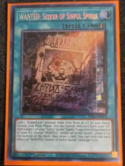 Yugioh WANTED: Seeker of Sinful Spoils RA03-EN074 1st Edition Secret Rare - NM - Image 1