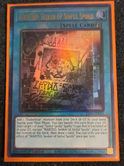 WANTED: Seeker of Sinful Spoils RA03-EN074 Prismatic Ultimate Rare Yugioh Card - Image 1