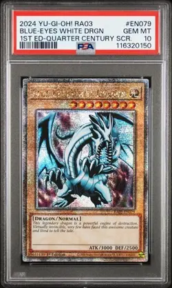 YuGiOh! Blue-Eyes White Dragon - RA03-EN079 - Quarter Century Secret Rare PSA 10 - Image 1