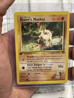 Pokemon 1st Edition Blaine's Mankey 63/132 Gym Challenge LP Pokemon Card WOTC - Image 1
