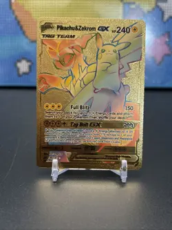 Pokemon Pikachu & Zekrom GX Tag Team Gold Foil 184/181 Rainbow Fan Art - Image 1