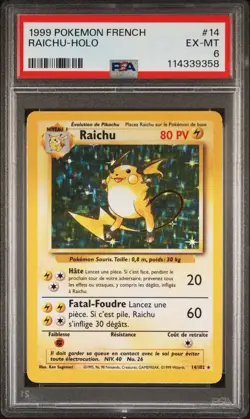 1999 Pokemon FRENCH Unlimited Base Set Raichu Holo 14/102 PSA 6 EX-MT - Image 1
