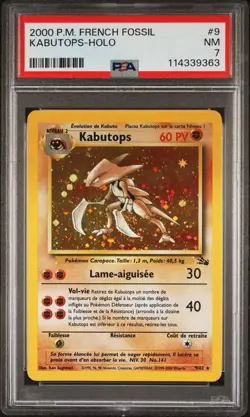 2000 Pokemon FRENCH Unlimited Fossil Kabutops Holo 9/62 PSA 7 NM - Image 1