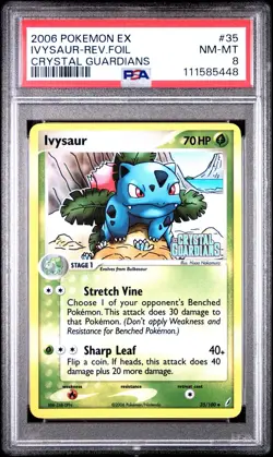 2006 Pokemon ex Crystal Guardians Reverse Holo Ivysaur 35/100 PSA 8 Stamped - Image 1