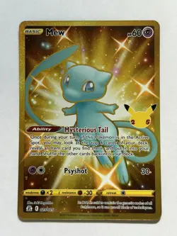 Pokemon TCG Mew 025 Celebrations 25th Anniversary Gold Holo Card Shiny Blue Mew - Image 1