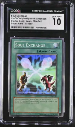 Yugioh CGC 10 Soul Exchange SDY-041 Super Rare Glossy Unlimited EXTREMELY RARE - Image 1