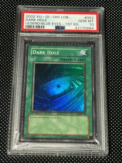 Yugioh PSA 10 2002 Dark Hole LOB-052 Super Rare 1st Edition Glossy *0684 - Image 1