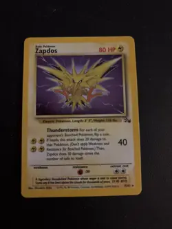 Pokemon TCG Zapdos Holo Rare Card 15/62 Fossil MP WOTC - Image 1