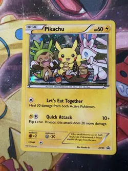Pokemon XY Black Star Promo XY95 Pikachu ( Sylveon + Chespin ) Holo LP Card - Image 1