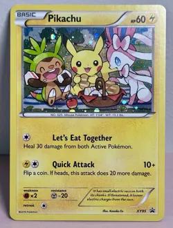 Pokemon XY Black Star Promo XY95 Pikachu ( Sylveon + Chespin ) Holo LP Card - Image 1