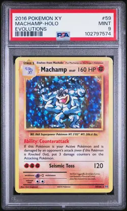 2016 POKEMON XY EVOLUTIONS #59 MACHAMP-HOLO PSA 9 - Image 1