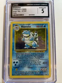 Blastoise Pokemon 1999 CGC 5 Base Set 2/102 Holo Graded Pokemon - Image 1