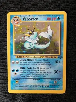 Vaporeon Quick Attack/Water Gun Hologram 80 HP Pokemon Jungle TCG Card 12/64 - Image 1