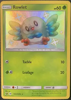 Rowlet SV2/SV94 Hidden Fates: Shiny Vault Holo - Pokemon Card - Image 1