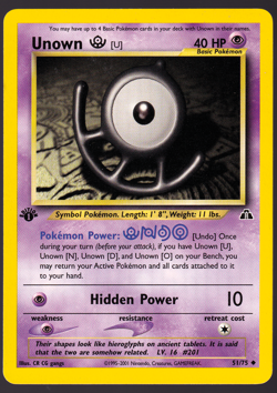 Unown U 1st Edition 51/75 Neo Discovery Pokemon TCG Card NM - Image 1