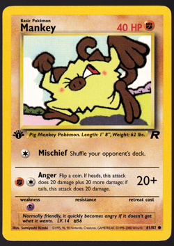 Mankey 1st Edition 61/82 Team Rocket Pokemon TCG Card NM - Image 1