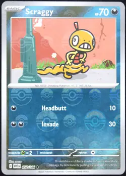 Pokemon TCG Scraggy 057/086 White Flare Poke Ball Reverse Holo Common Card - NM - Image 1