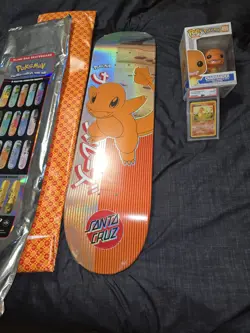 Santa Cruz Charmander Skateboard With PoP w/ PSA Graded 1999 Gem MT 10 Game Card - Image 1