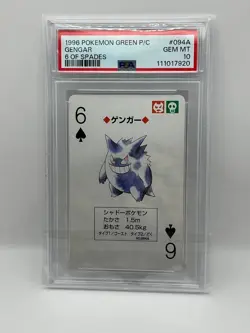 1996 Pokemon Gengar Green Deck Poker Playing Card 6 Of Spades #094A PSA 10 - Image 1