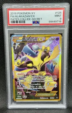 2016 POKEMON XY FATES COLLIDE SECRET #125 FULL ART/ALAKAZAM EX PSA 9 - Image 1