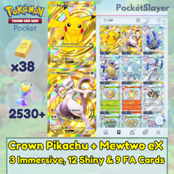 Pokemon TCG (Trading Card Game) Pocket 2 Crown Pikachu + Mewtwo 2530+ Pack HG - Image 1