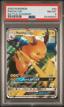 2020 POKEMON BATTLE ACADEMY #60 RAICHU GX PSA 8 - Image 1