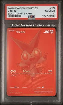 2025 POKEMON WHT EN-WHITE FLARE BLACK WHITE RARE #172 VICTINI PSA 10 - Image 1