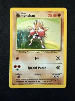 Pokemon TCG Hitmonchan Holo Card Base Set 007/102 Vintage - Image 1