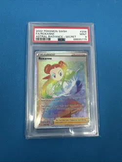 2022 Pokemon SWSH Astral Radiance 206 Roxanne Rainbow Secret PSA 9 - Image 1