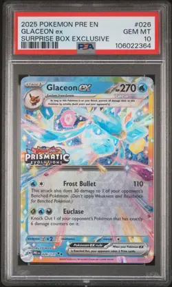 2025 Pokemon Prismatic Evolutions Glaceon EX Surprise Box #026 PSA 10 #364 - Image 1