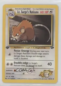 Lt Surge's Raticate 1st Ed. Pokemon Gym Challenge #53 2000 19rf - Image 1