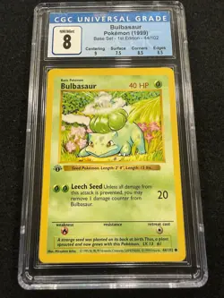 Pokemon Bulbasaur 44/102 from Base Set Shadowless 1st Edition in a CGC 8! Subs! - Image 1