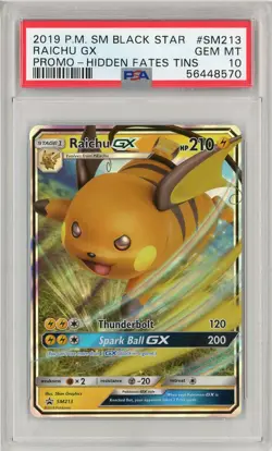 2019 Pokemon Black Star Promos Hidden Fates Tins Raichu Gx #SM213 PSA 10 - Image 1