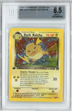 2000 Pokemon Team Rocket 1st Edition Dark Raichu #83 BGS 8.5 - Image 1