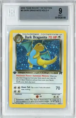 2000 Pokemon Team Rocket 1st Edition Dark Dragonite #5 BGS 9 - Image 1