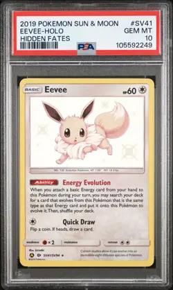 2019 POKEMON SUN & MOON HIDDEN FATES #SV41 EEVEE-HOLO PSA 10 - Image 1